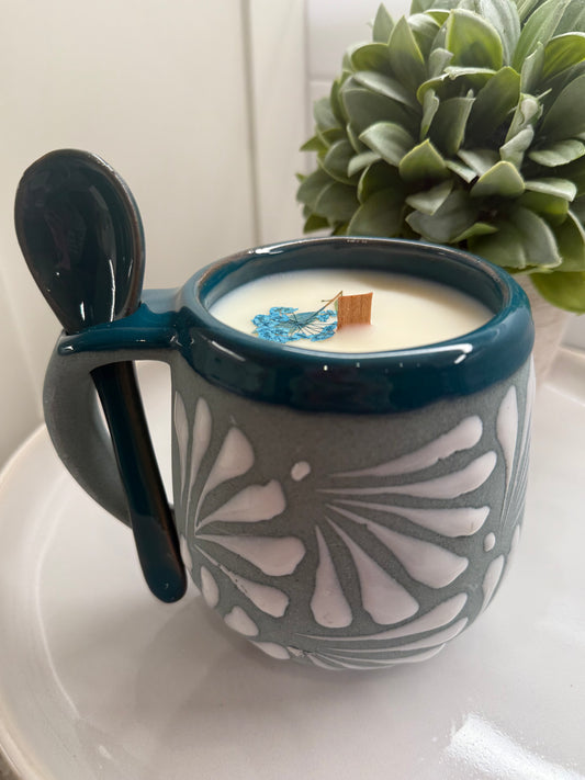 Elegant Taza Candle & Spoon Teal