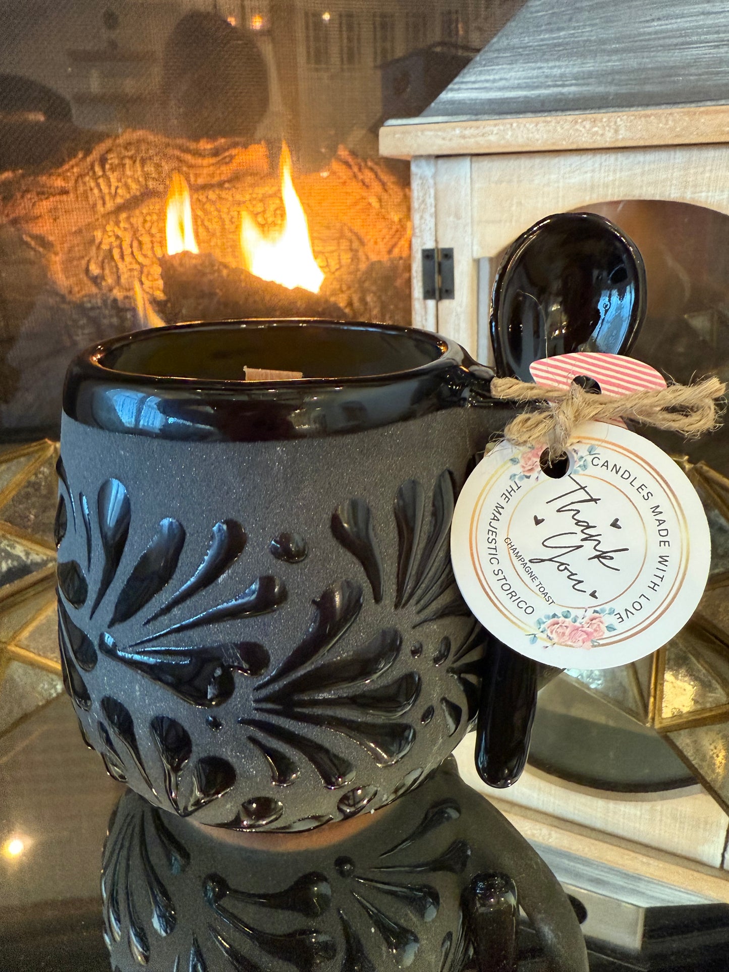 Elegant Taza Candle & Spoon Black