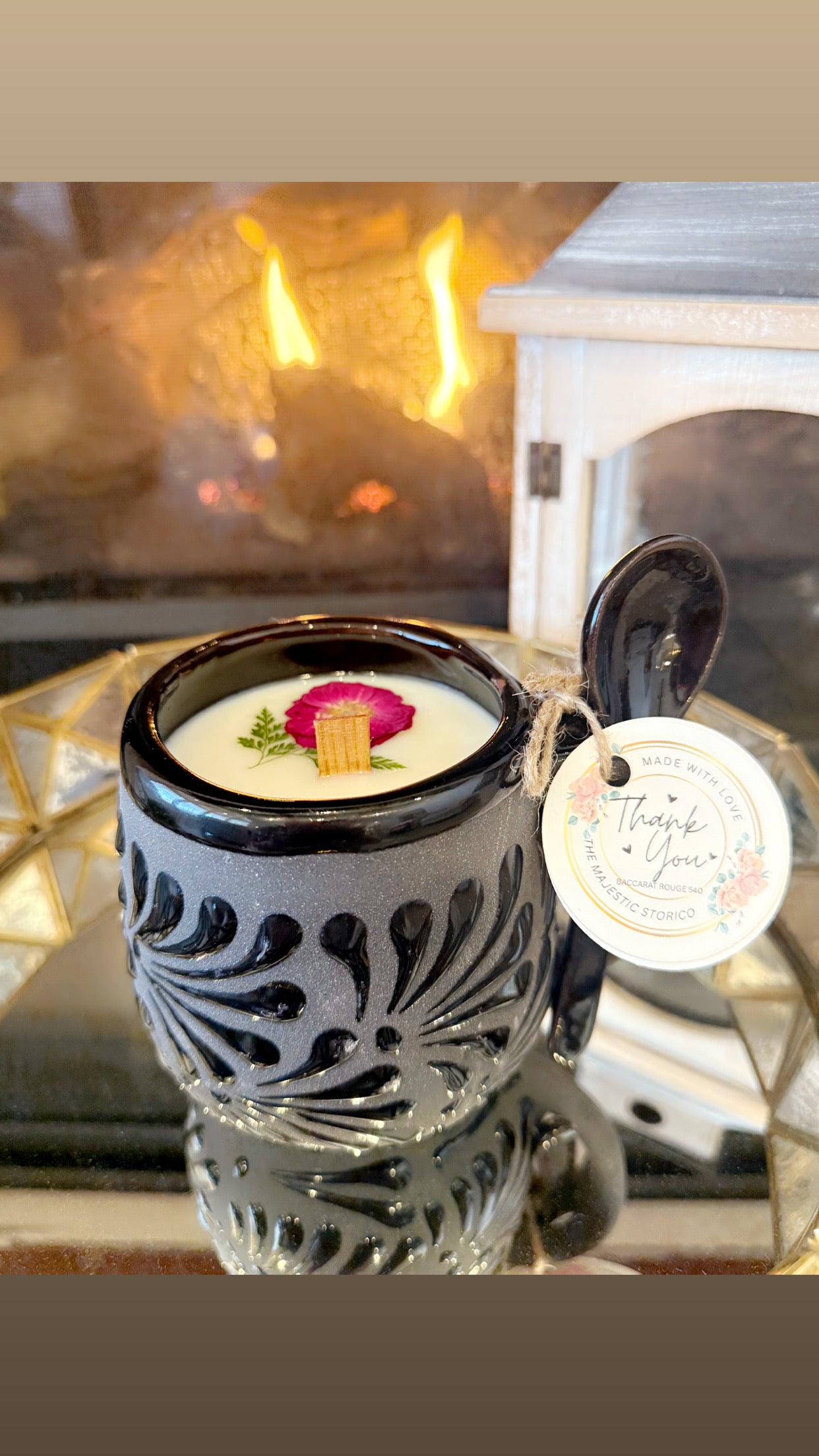 Elegant Taza Candle & Spoon Black