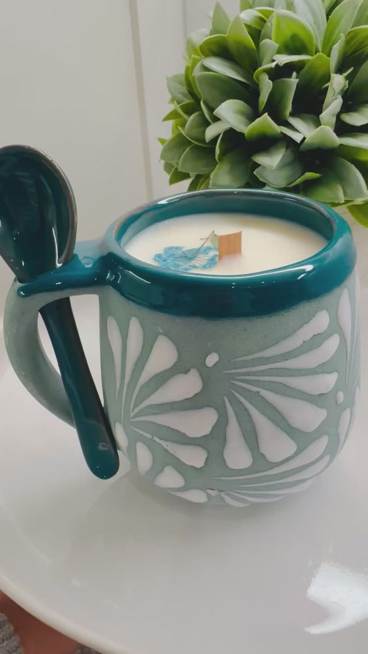 Elegant Taza Candle & Spoon Teal